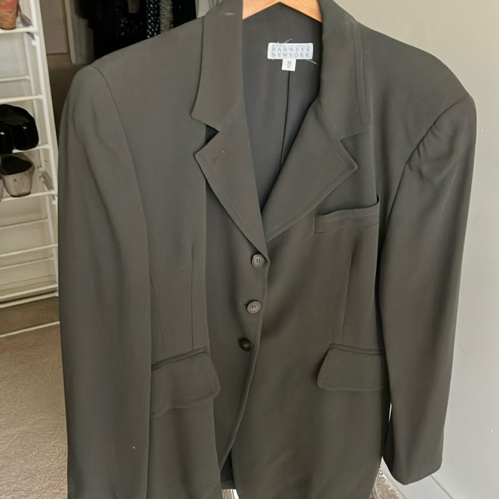Barney’s New York Size 12 dark olive suit to dark grey